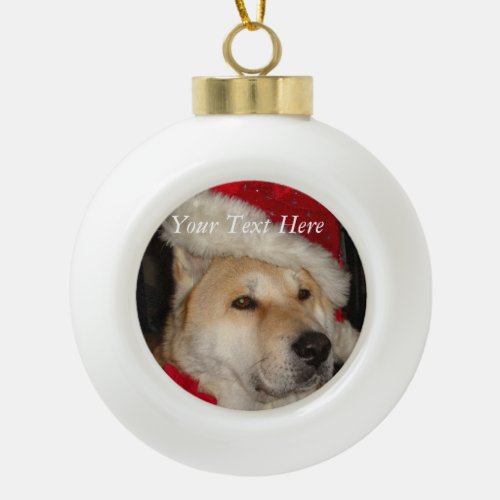 cute akita dog wearing red santa hat christmas ceramic ball christmas ornament