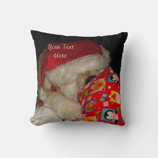Cute akita dog wearing santa hat for christmas throw pillow (Front)