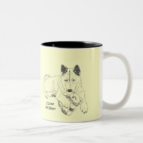 Cute akita dog with pink teddy bear  Two_Tone coffee mug