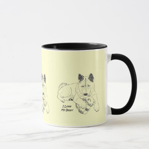Cute akita drawing and teddy bear dog portrait art mug