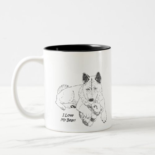 Cute akita drawing with teddy bear dog Two_Tone coffee mug