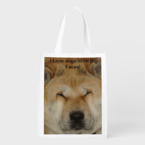 cute akita funny big loving face with dog slogan grocery bag