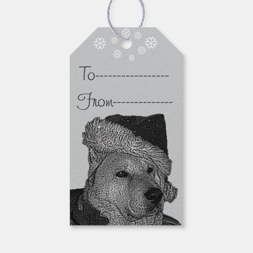 Cute akita in red santa hat christmas dog gift tags