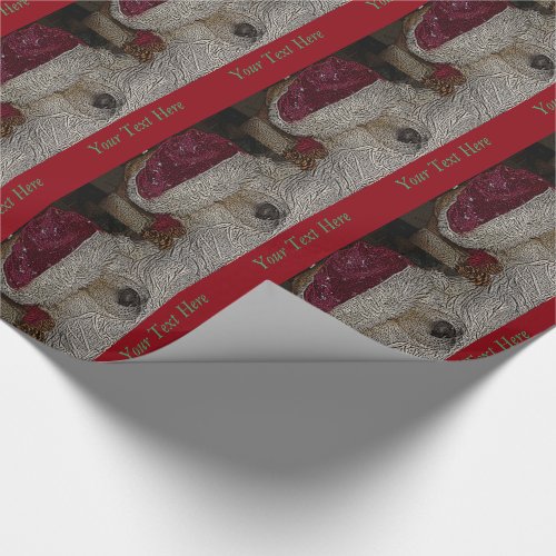 Cute akita in red santa hat sleeping wrapping paper