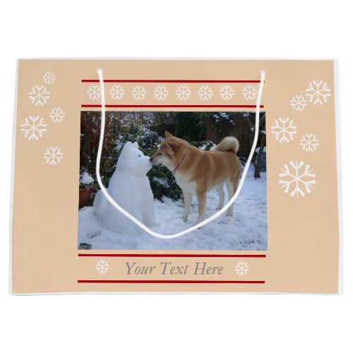 cute akita kissing snowman akita photo christmas large gift bag