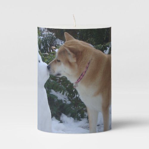 cute akita kissing snowman akita photo christmas pillar candle