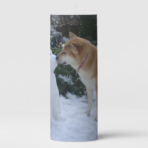 cute akita kissing snowman akita photo christmas  pillar candle