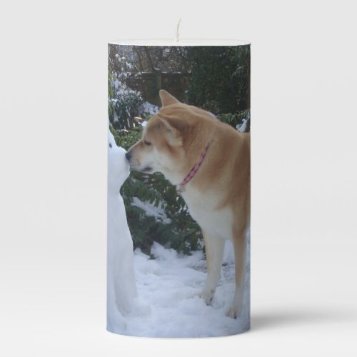 cute akita kissing snowman akita photo christmas pillar candle