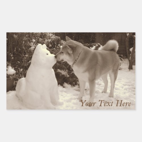 cute akita kissing snowman akita photo christmas rectangular sticker