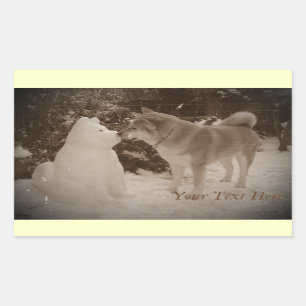 cute akita kissing snowman akita photo christmas rectangular sticker