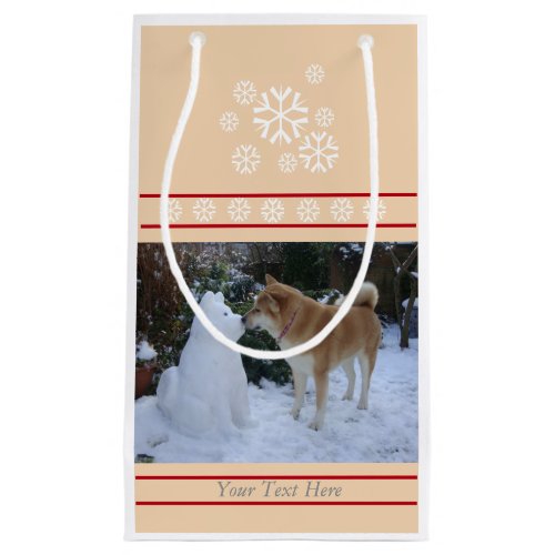 cute akita kissing snowman akita photo christmas small gift bag