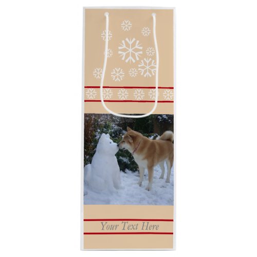 cute akita kissing snowman akita photo christmas wine gift bag