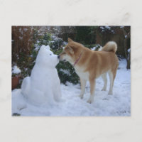 cute akita kissing snowman akita photograph postcard