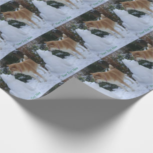 cute akita kissing snowman dog christmas wrapping paper