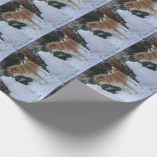 cute akita kissing snowman dog christmas wrapping paper