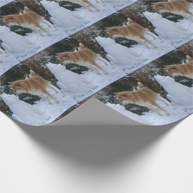 cute akita kissing snowman dog christmas wrapping paper (Corner)