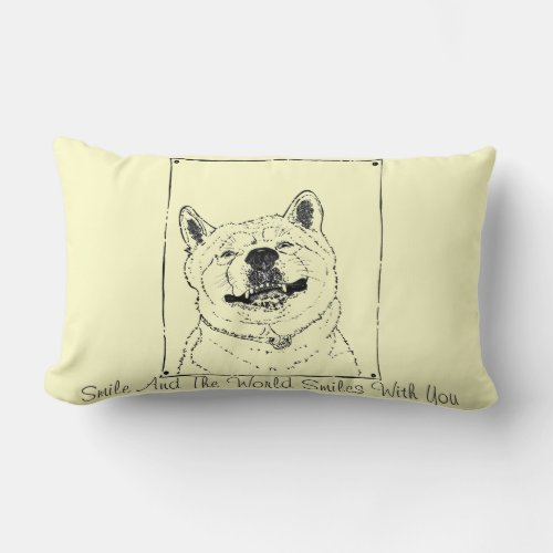 cute akita picture of funny smiling dog lumbar pillow