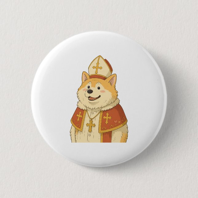 Cute Akita Pope - Funny Dog Design Button (Front)