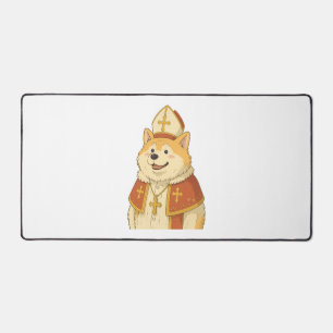 Cute Akita Pope - Funny Dog Design Desk Mat