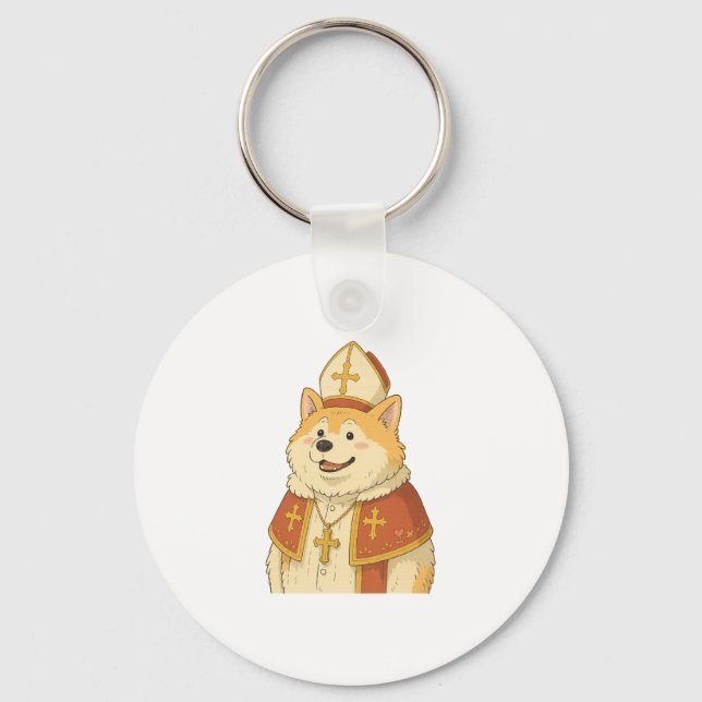 Cute Akita Pope - Funny Dog Design Keychain (Front)