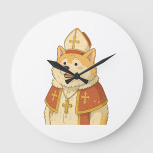 Cute Akita Pope - Funny Dog Design Large Clock
