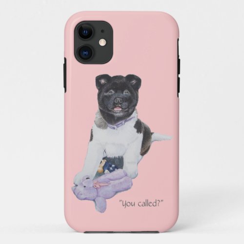 Cute akita puppy and teddy dog art pink phone case