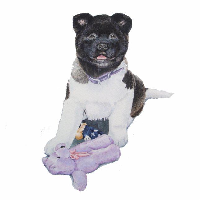 Cute akita puppy dog and teddy art sculpture pin (Front)