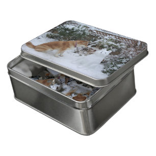 cute akita sitting in the snow with snowdog jigsaw puzzle