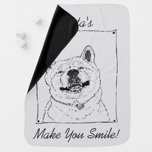 cute akita smile slogan realist art dog stroller blanket