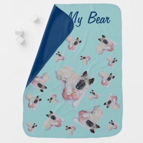 cute akita with pink teddy bear dog slogan swaddle blanket