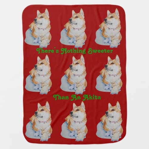 cute akita with teddy bear art slogan design dog swaddle blanket