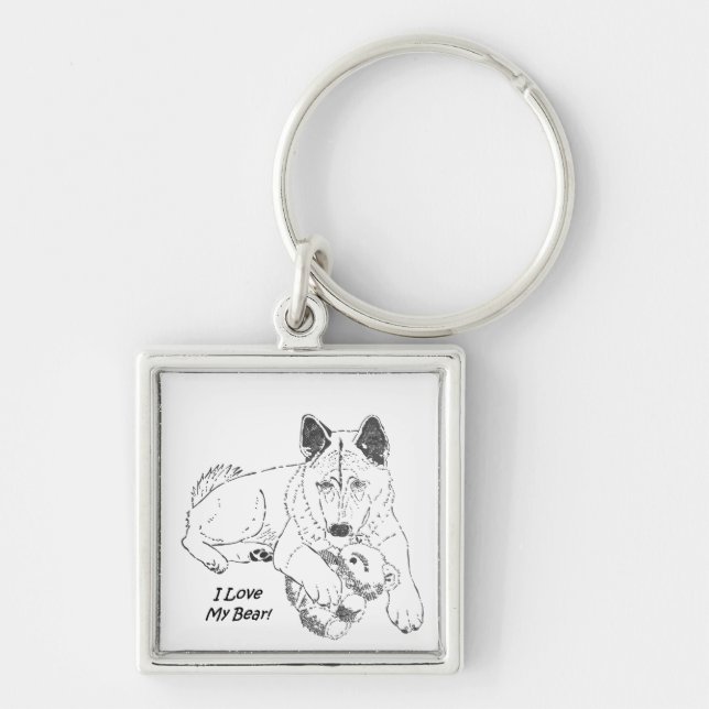 Cute akita with teddy bear dog art keychain (Front)