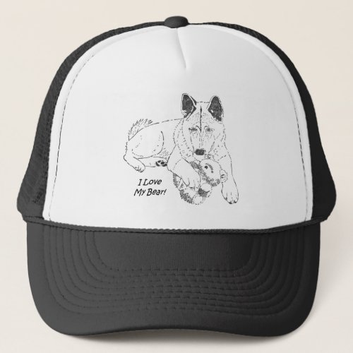 Cute akita with teddy bear dog trucker hat
