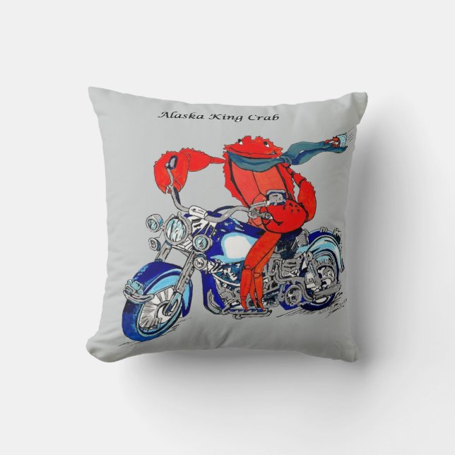Cute Alaska King Crab & Motorcycle Throw Pillow (Front)