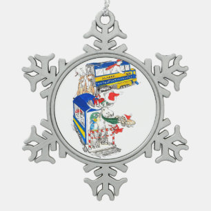 Cute Alaska Whimsical Wildlife Train to North Pole Snowflake Pewter Christmas Ornament