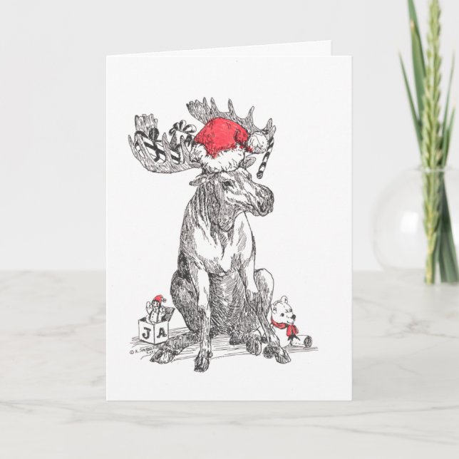 Cute Alaska Wildlife Bull Moose Christmas Card (Front)