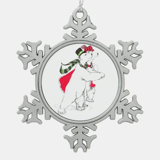 Cute Alaska Wildlife Christmas Snowflake Ornament. Snowflake Pewter Christmas Ornament (Front)