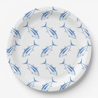 Cute Albacore Tuna Fish in Aegean Blue and White Paper Plates