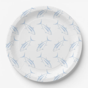 Cute Albacore Tuna Fish in Pastel Blue and White Paper Plates