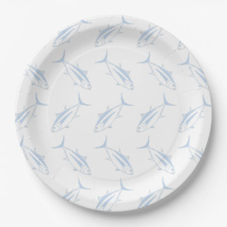 Cute Albacore Tuna Fish in Pastel Blue and White Paper Plates