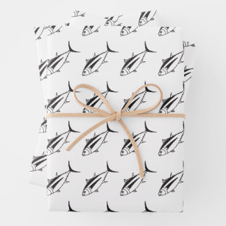 Cute Albacore Tuna in Black and White in Large Wrapping Paper Sheets