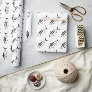 Cute Albacore Tuna in Black and White Wrapping Paper