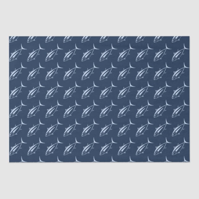 Cute Albacore Tuna in Pastel Blue on Marine Blue Tissue Paper (Front)