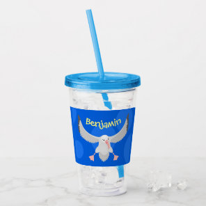 Cute albatross bird flying cartoon illustration acrylic tumbler