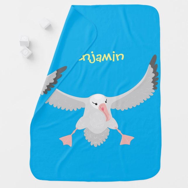 Cute albatross bird flying cartoon illustration baby blanket (In Situ)