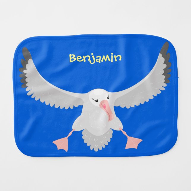 Cute albatross bird flying cartoon illustration baby burp cloth (Front Horizontal)
