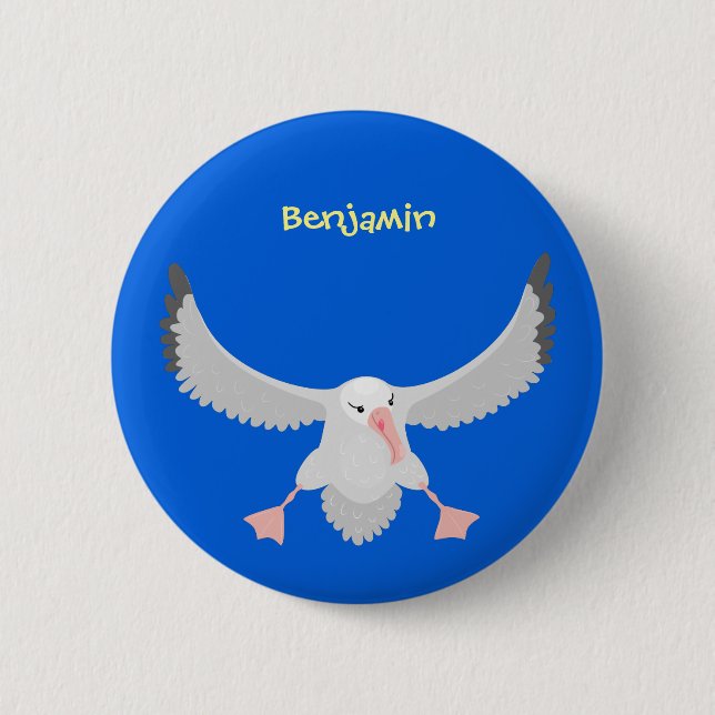 Cute albatross bird flying cartoon illustration button (Front)