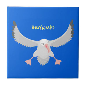 Cute albatross bird flying cartoon illustration ceramic tile