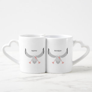 Cute albatross bird flying cartoon illustration coffee mug set