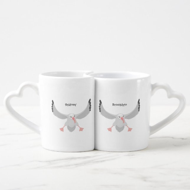 Cute albatross bird flying cartoon illustration  coffee mug set (Back Nesting)